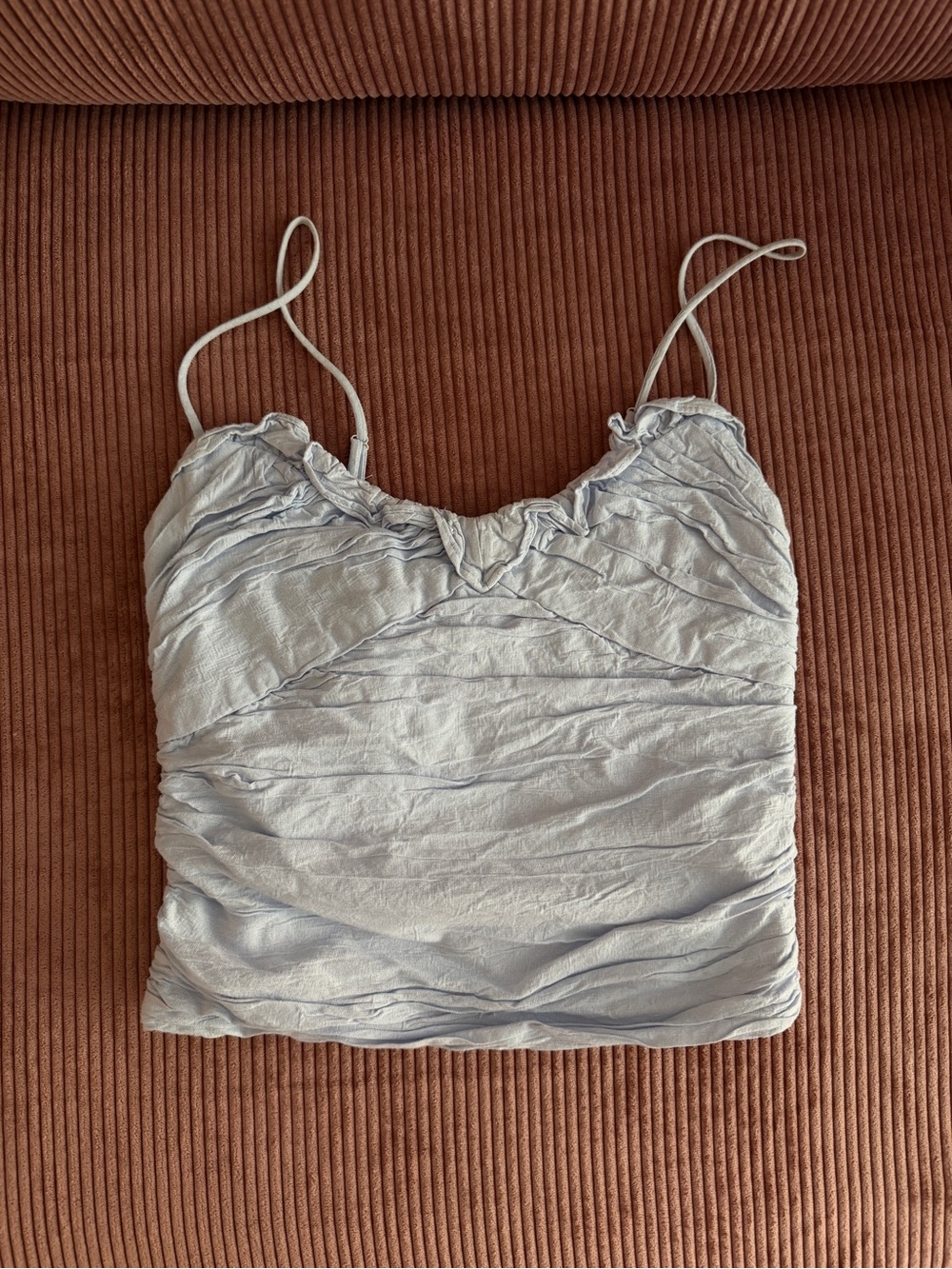Zara Pale Blue Ruched Spaghetti Strap Tank